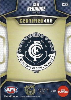 2016 Select AFL Certified - Certified 460 #C33 Sam Kerridge Back
